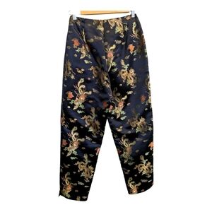 Clio black satin pants metallic Asian dragon print waist 24